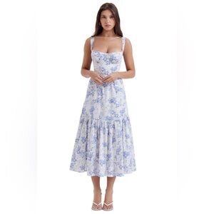 HOUSE OF CB Elia Floral Stretch Cotton Blend Corset Sundress